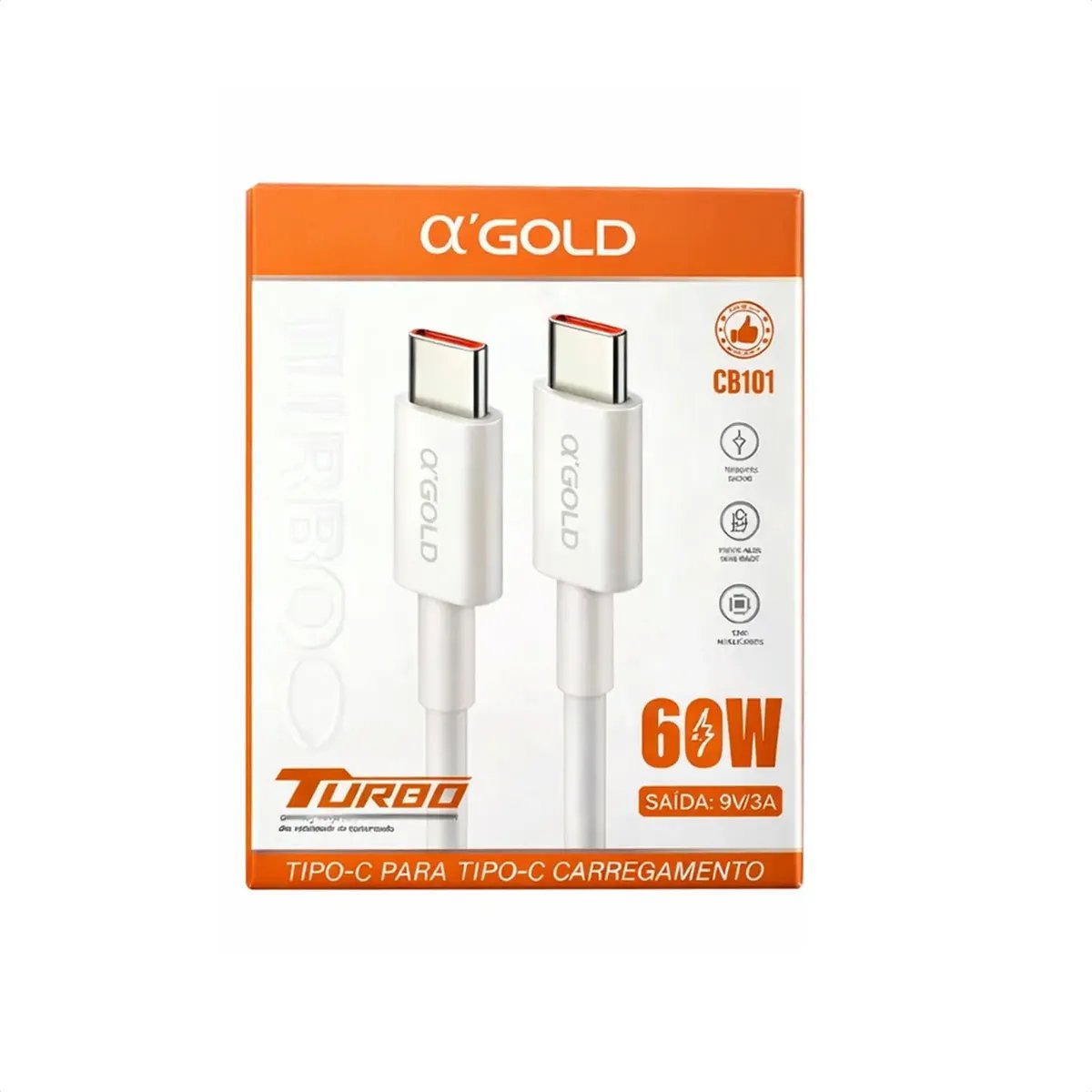 Cabo Turbo Usb-c Para Tipo C 60w 1m Cb101 A'gold